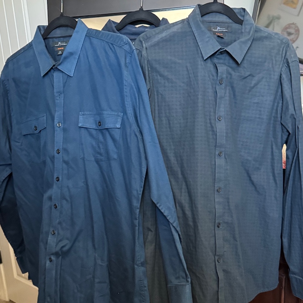 Marc Anthony Men's Blue & Black Button-Up Dress Shirt XL Slim
